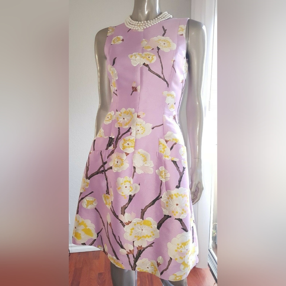SOLD$2,590 OSCAR DE LA RENTA STUNNING CHERRY BLOSSOM SILK WOOL DRESS US 4 - Picture 9 of 16
